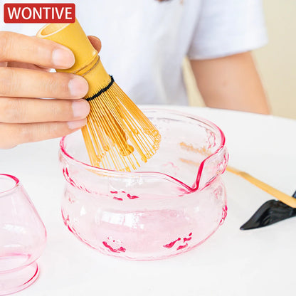 Pink & Purple Glass Matcha Bowl Set
