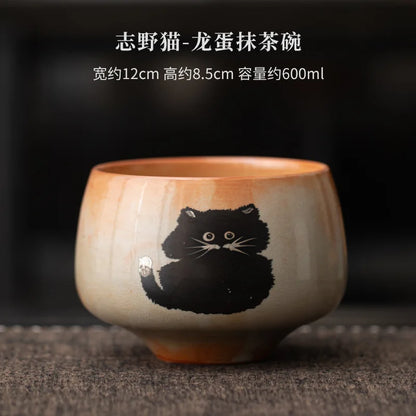 Kuro Neko Matcha Ceremony Set – Handmade Japanese Cat Matcha Bowl & Bamboo Whisk Gift Kit