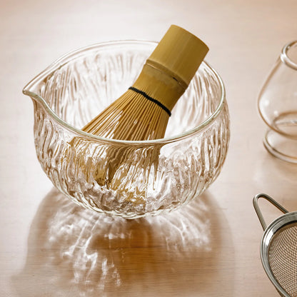 Glass Matcha Sets Hammered Transparent Round Chawan Chasen Holder Bamboo Tea Brush Traditional Tea Ceremony Culture Lover's Gift