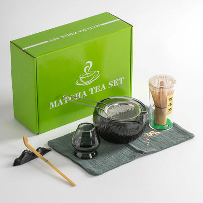 Glass Matcha Sets Hammered Transparent Round Chawan Chasen Holder Bamboo Tea Brush Traditional Tea Ceremony Culture Lover's Gift