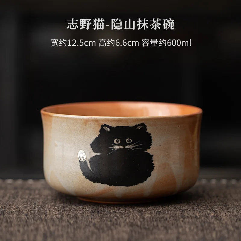 Kuro Neko Matcha Ceremony Set – Handmade Japanese Cat Matcha Bowl & Bamboo Whisk Gift Kit