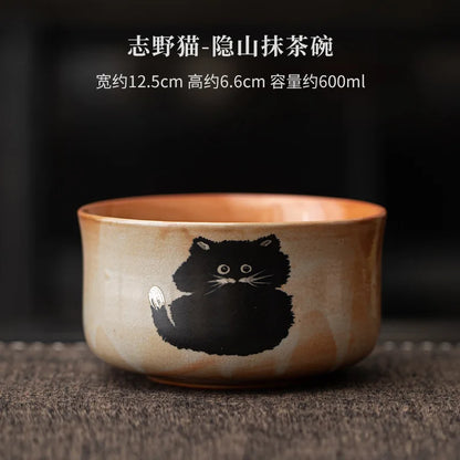 Kuro Neko Matcha Ceremony Set – Handmade Japanese Cat Matcha Bowl & Bamboo Whisk Gift Kit