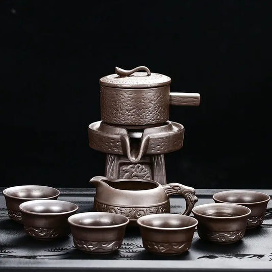 Relief Etch Ceramic Lazy Man Automatic Tea Set