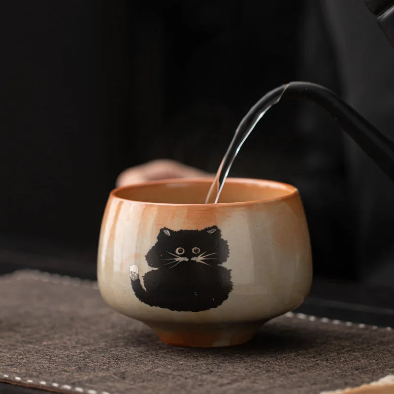 Kuro Neko Matcha Ceremony Set – Handmade Japanese Cat Matcha Bowl & Bamboo Whisk Gift Kit