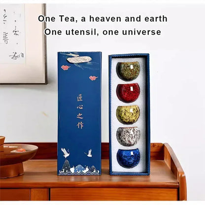Five Elements Kiln-Change Ceramic Tea Cup Set – Masterpiece Gift Box Edition