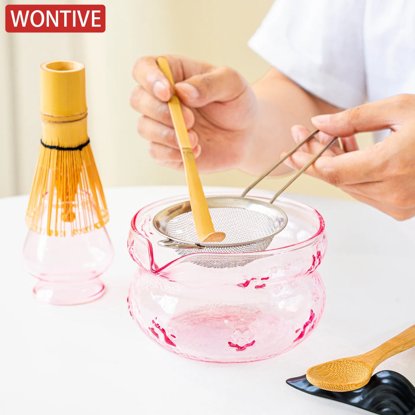 Pink & Purple Glass Matcha Bowl Set