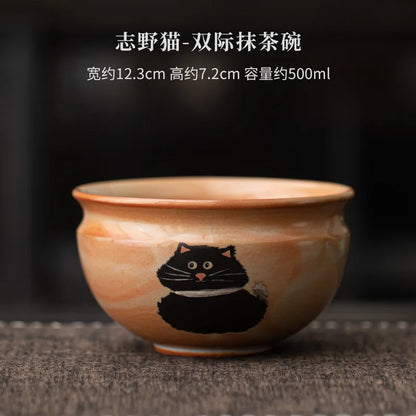 Kuro Neko Matcha Ceremony Set – Handmade Japanese Cat Matcha Bowl & Bamboo Whisk Gift Kit