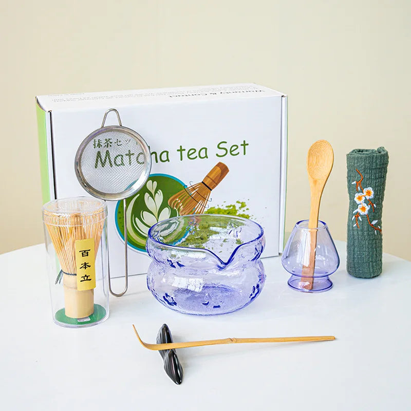 Pink & Purple Glass Matcha Bowl Set