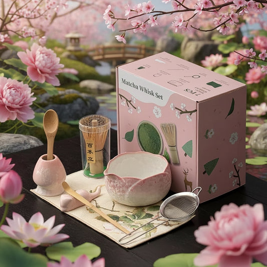  8 piece light Pink and white Matcha Tea set