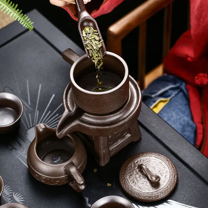 Relief Etch Ceramic Lazy Man Automatic Tea Set