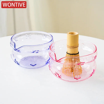 Pink & Purple Glass Matcha Bowl Set