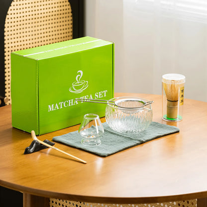 Glass Matcha Sets Hammered Transparent Round Chawan Chasen Holder Bamboo Tea Brush Traditional Tea Ceremony Culture Lover's Gift