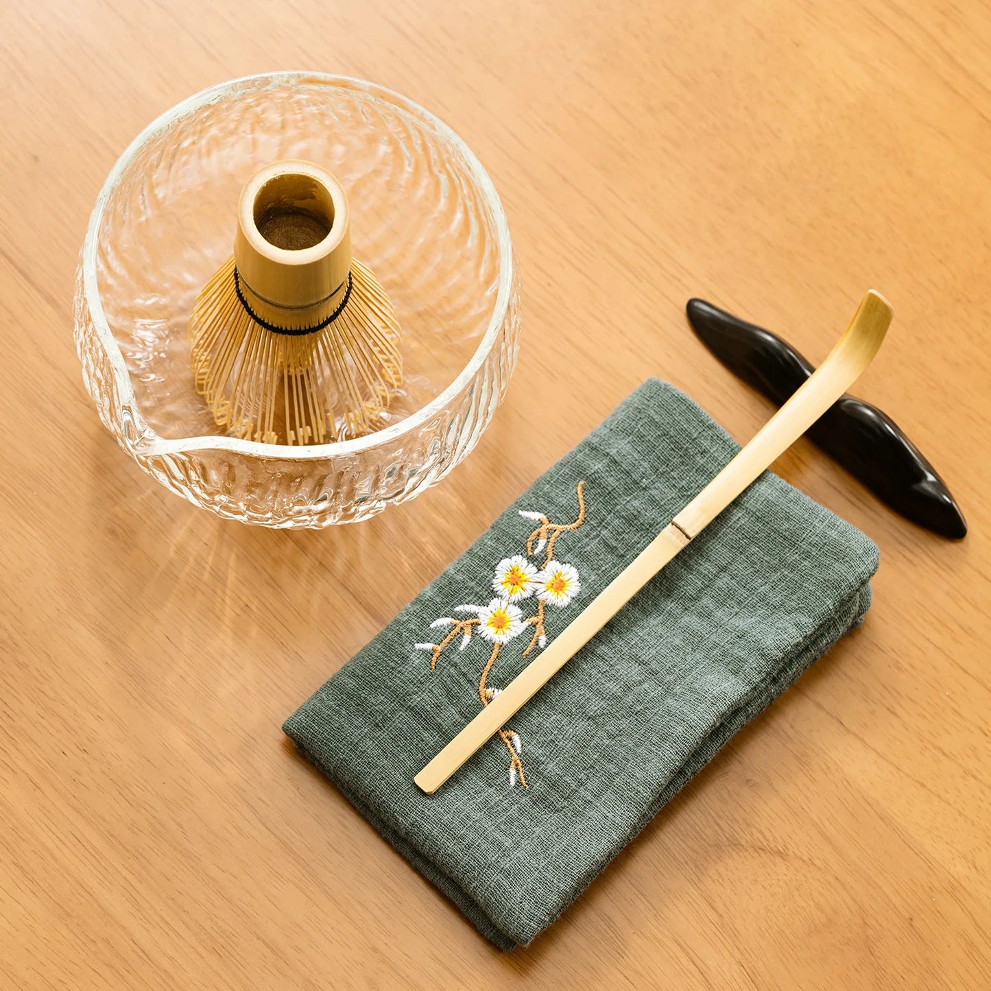 Glass Matcha Sets Hammered Transparent Round Chawan Chasen Holder Bamboo Tea Brush Traditional Tea Ceremony Culture Lover's Gift