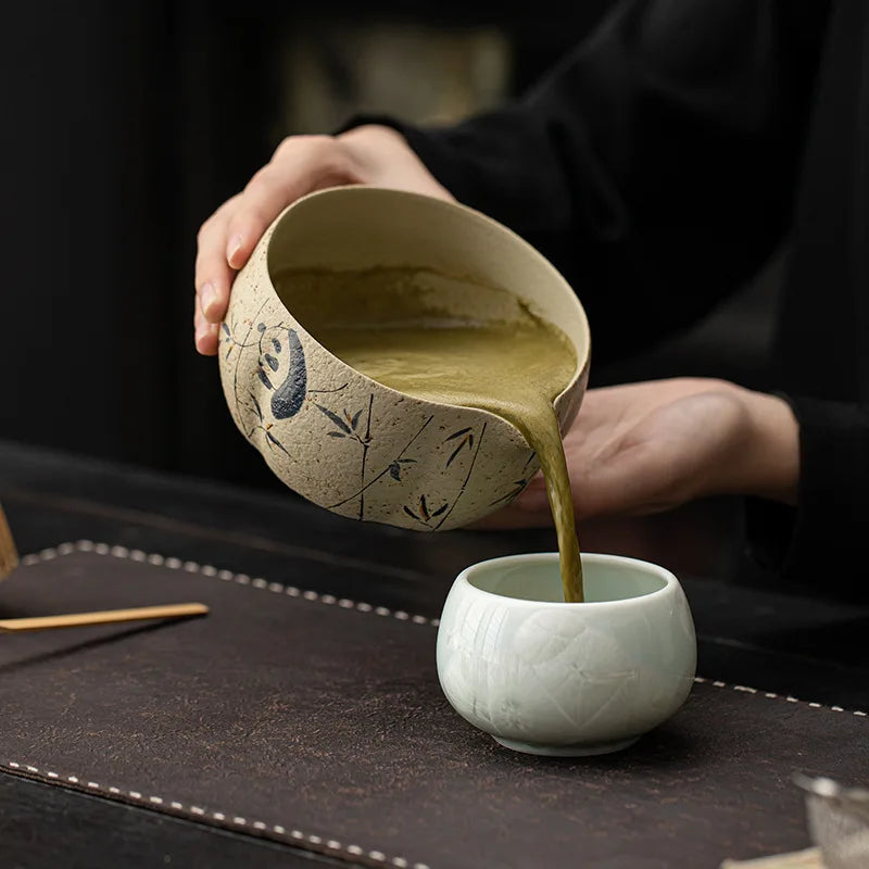 8-Piece Panda and Peony Red Firestone Flint Matcha Set