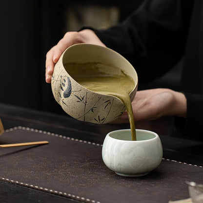 8-Piece Panda and Peony Red Firestone Flint Matcha Set