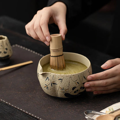 8-Piece Panda and Peony Red Firestone Flint Matcha Set