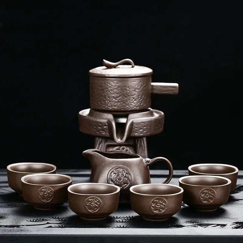 Relief Etch Ceramic Lazy Man Automatic Tea Set
