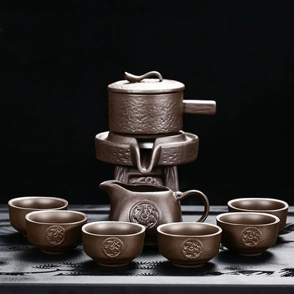 Relief Etch Ceramic Lazy Man Automatic Tea Set