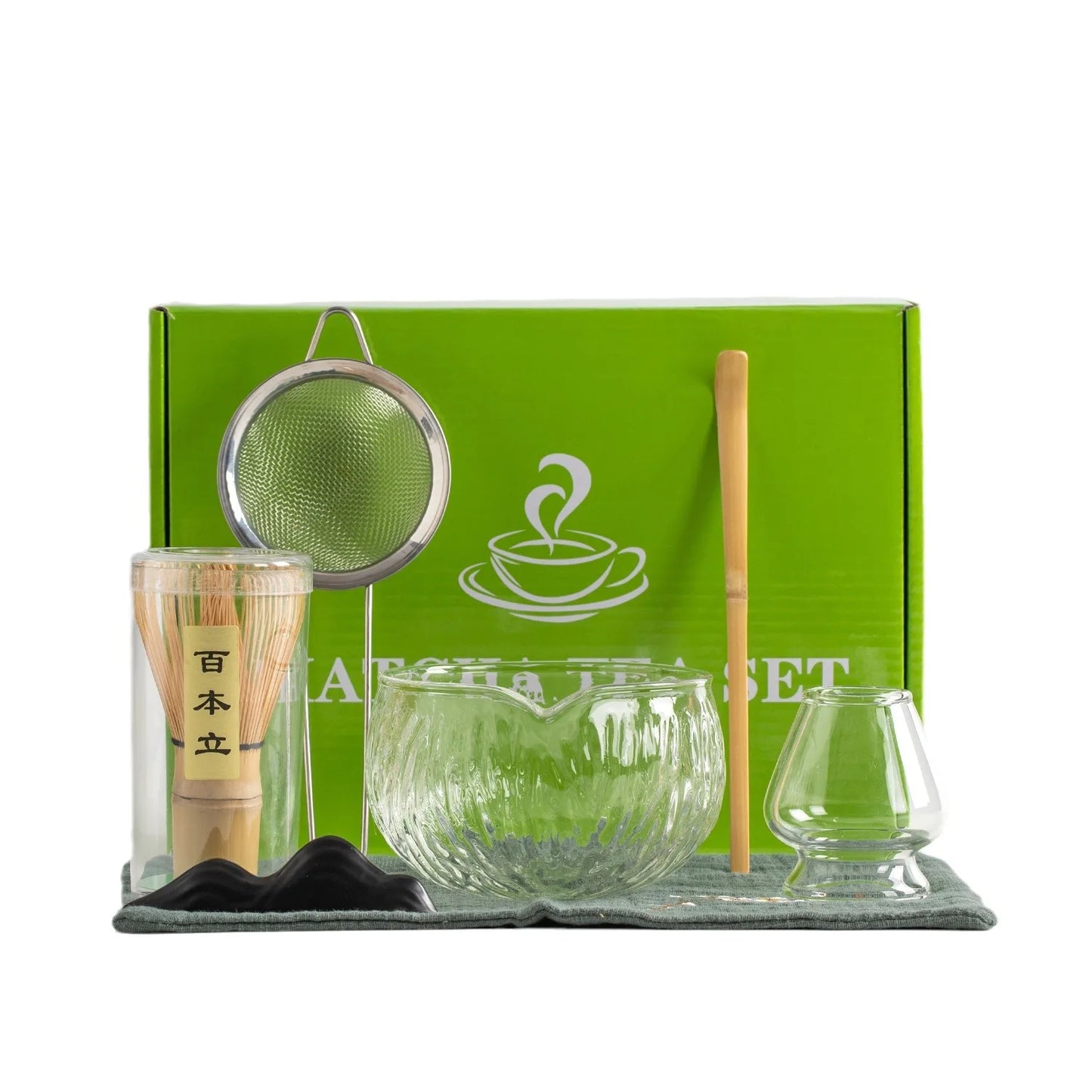 Glass Matcha Sets Hammered Transparent Round Chawan Chasen Holder Bamboo Tea Brush Traditional Tea Ceremony Culture Lover's Gift