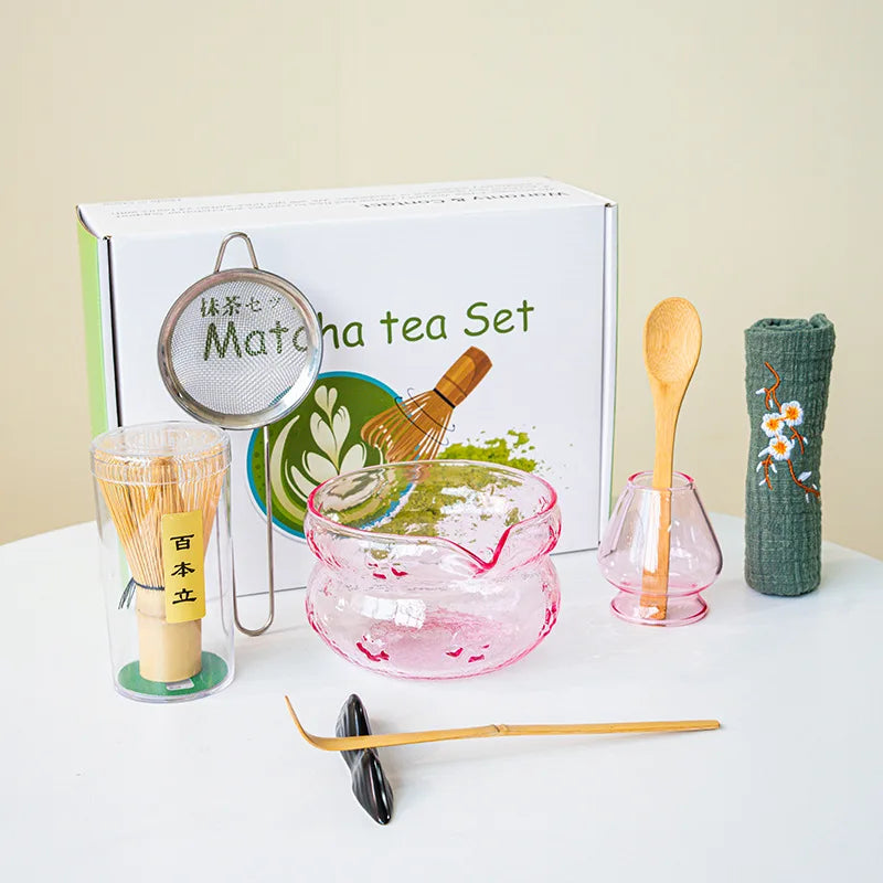 Pink & Purple Glass Matcha Bowl Set