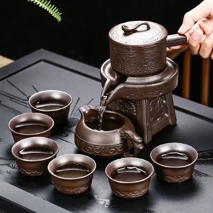 Relief Etch Ceramic Lazy Man Automatic Tea Set
