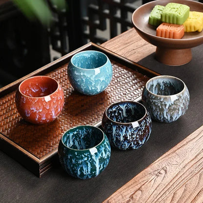 Five Elements Kiln-Change Ceramic Tea Cup Set – Masterpiece Gift Box Edition