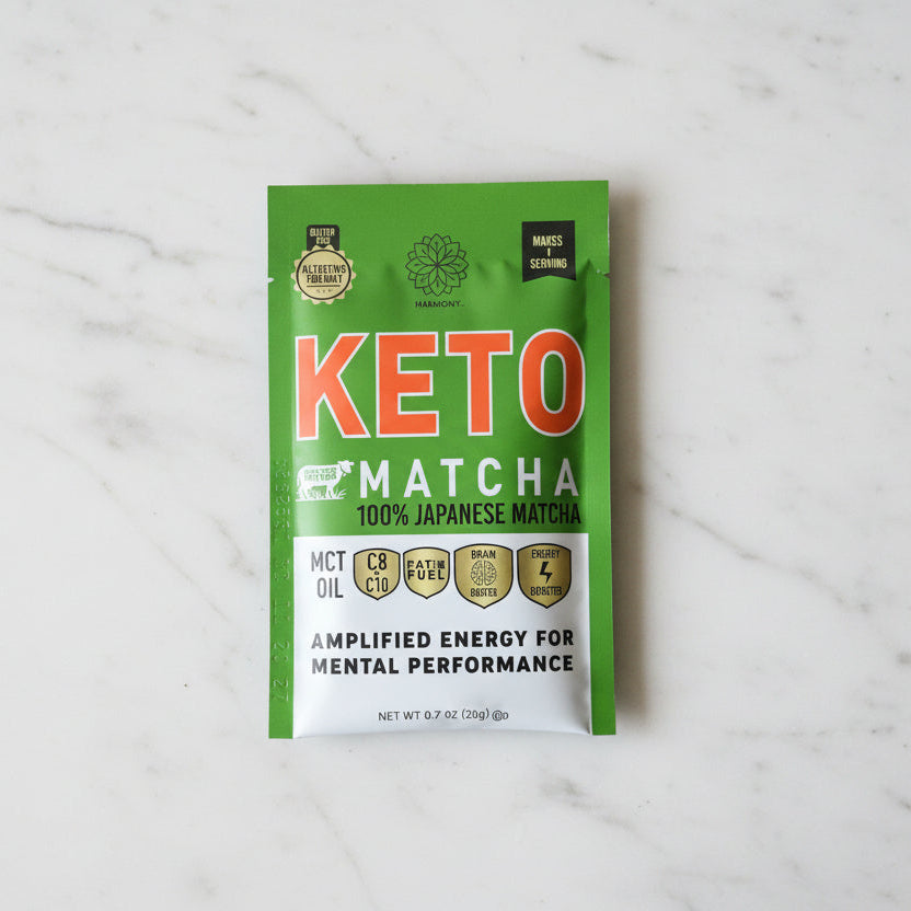 Keto Matcha package on a marble surface