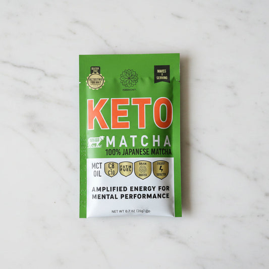 Keto Matcha package on a marble surface